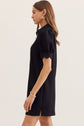 Solid Puff Sleeve Mini Dress with Zip Closure