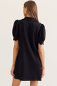 Solid Puff Sleeve Mini Dress with Zip Closure
