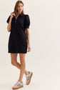Solid Puff Sleeve Mini Dress with Zip Closure