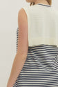 Navy Striped Sleeveless Mini with Knit Scarf Drape