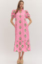 Botanical Embroidery Puff Sleeve Midi