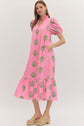Botanical Embroidery Puff Sleeve Midi