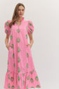 Botanical Embroidery Puff Sleeve Midi