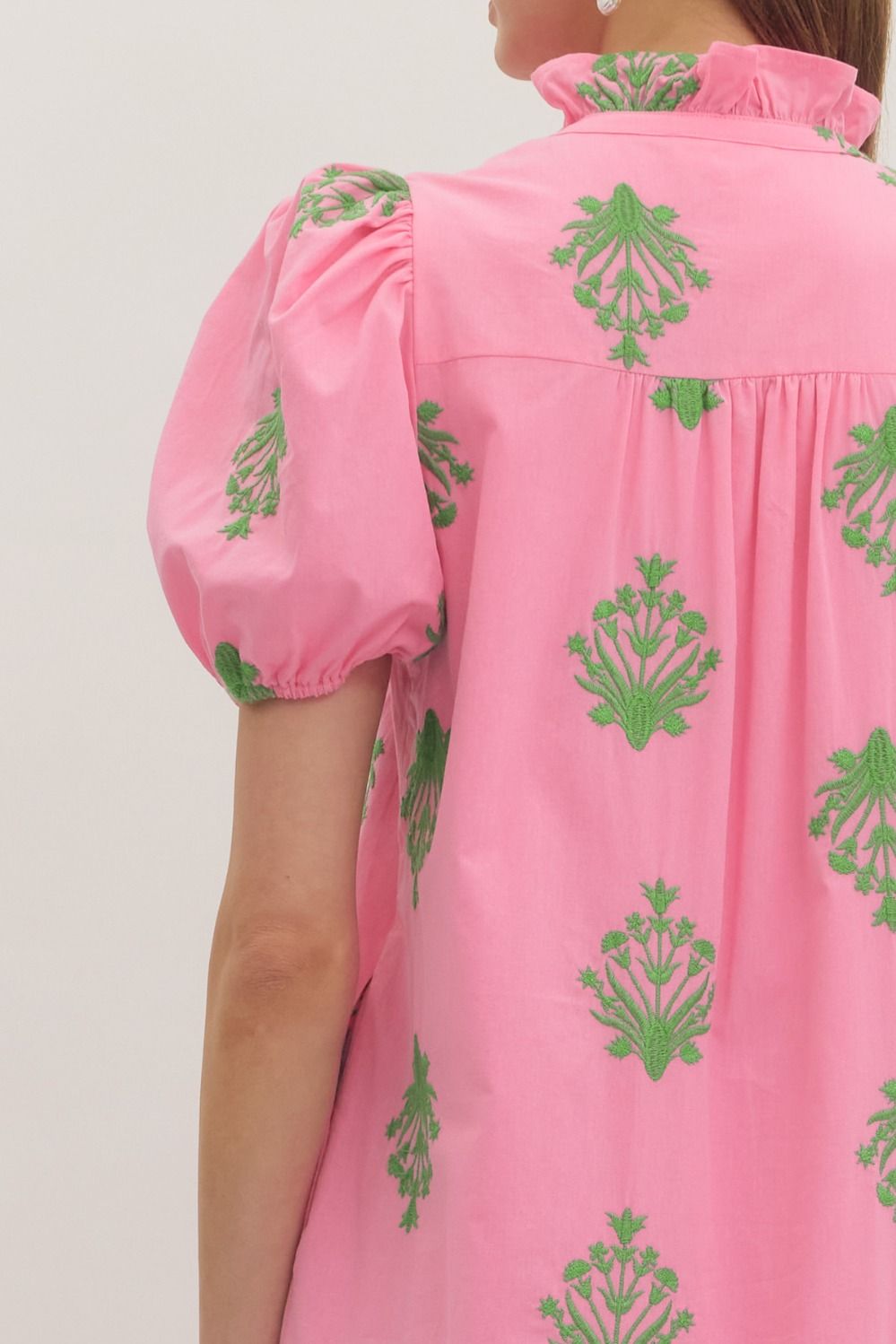 Botanical Embroidery Puff Sleeve Midi