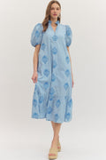 Botanical Embroidery Puff Sleeve Midi