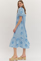 Botanical Embroidery Puff Sleeve Midi