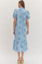 Botanical Embroidery Puff Sleeve Midi