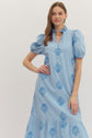 Botanical Embroidery Puff Sleeve Midi