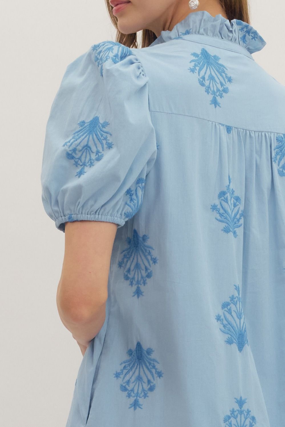 Botanical Embroidery Puff Sleeve Midi