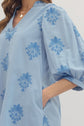 Embroidered 3/4 Puff Sleeve Mini Dress