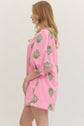 Pink and Green Embroidered 3/4 Sleeve Mini