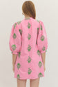 Pink and Green Embroidered 3/4 Sleeve Mini