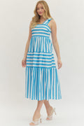 Striped Sleeveless Midi with Bow Shoulder Straps