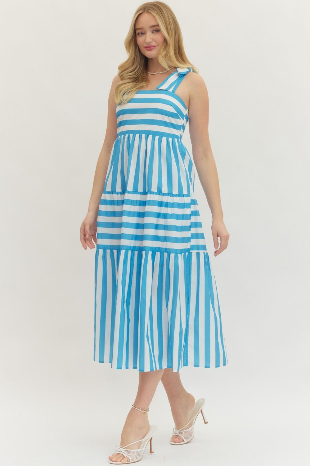 Striped Sleeveless Midi with Bow Shoulder Straps