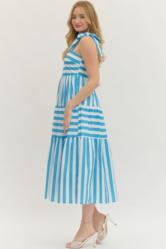 Striped Sleeveless Midi with Bow Shoulder Straps