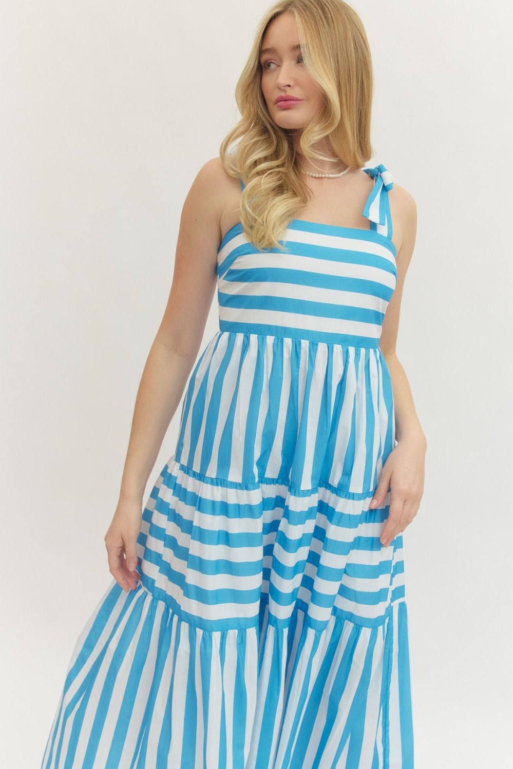Striped Sleeveless Midi with Bow Shoulder Straps