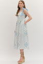 Blue Floral Midi with Smocked Back and Tie Straps