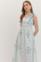 Blue Floral Midi with Smocked Back and Tie Straps