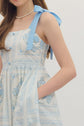Blue Floral Midi with Smocked Back and Tie Straps