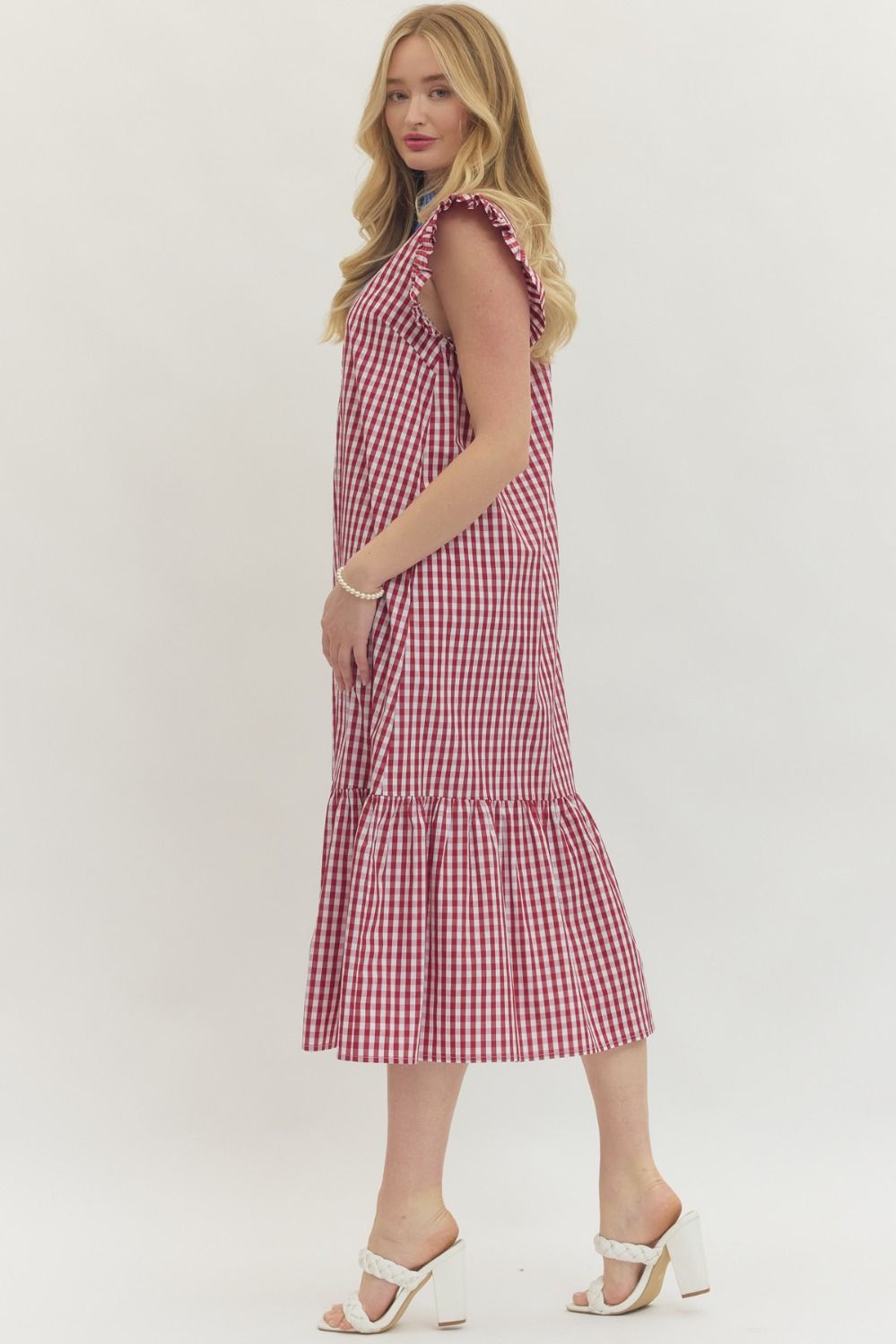 Gingham Flutter Sleeve Midi