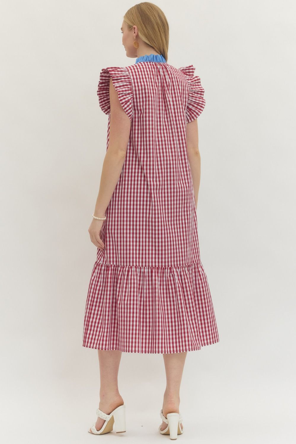 Gingham Flutter Sleeve Midi