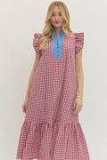 Gingham Flutter Sleeve Midi