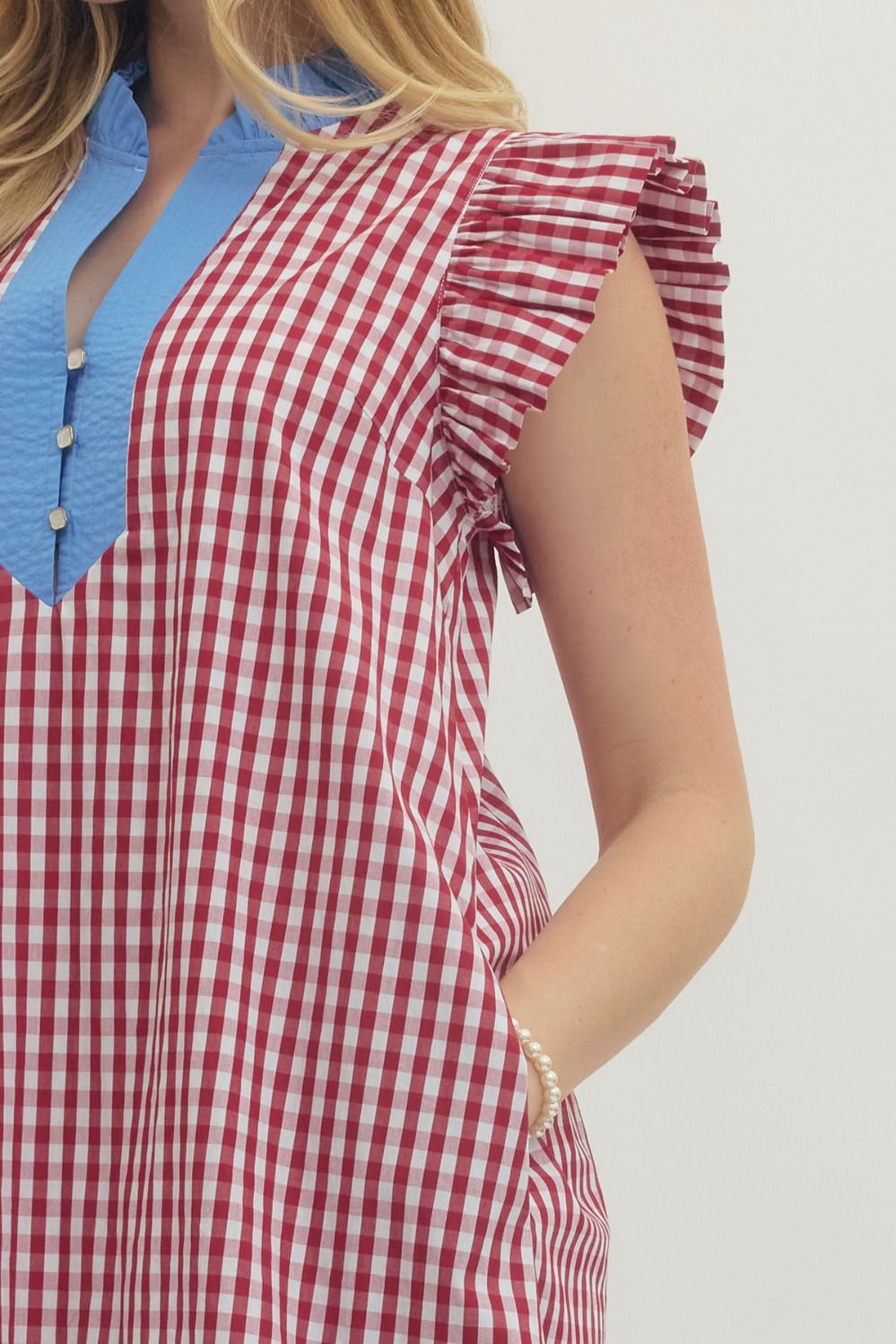 Gingham Flutter Sleeve Midi