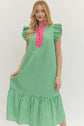 Gingham Flutter Sleeve Midi