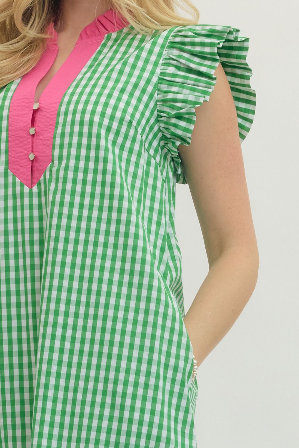 Gingham Flutter Sleeve Midi