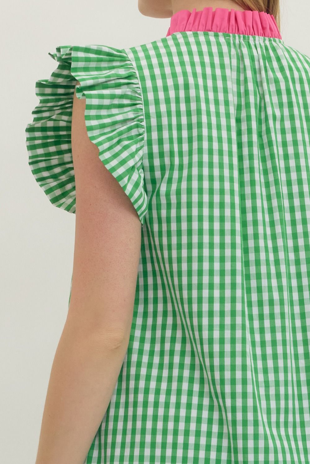 Gingham Flutter Sleeve Midi