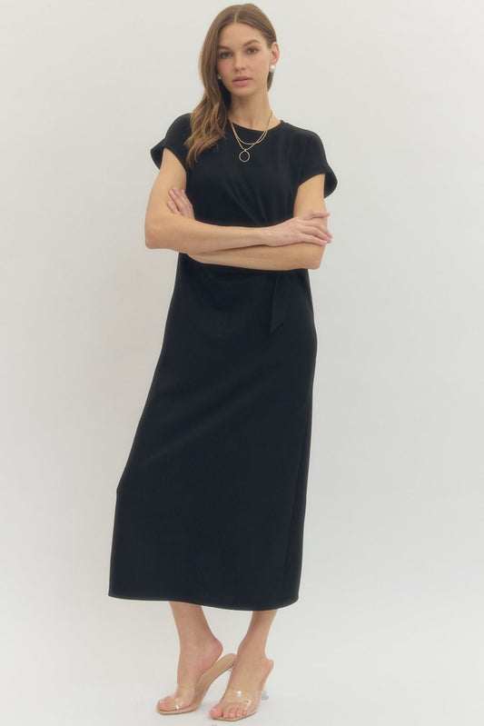Black Short Sleeve Midi Side Tie