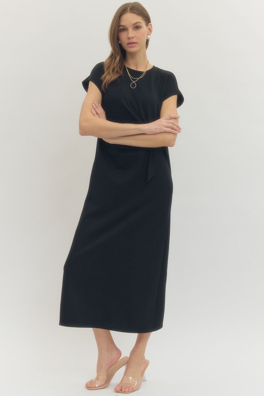 Black Short Sleeve Midi Side Tie