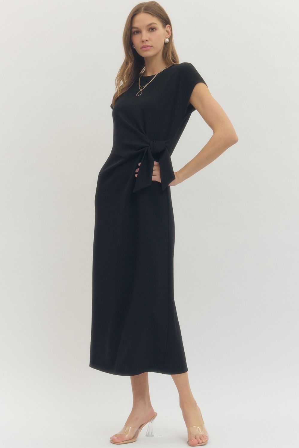 Black Short Sleeve Midi Side Tie