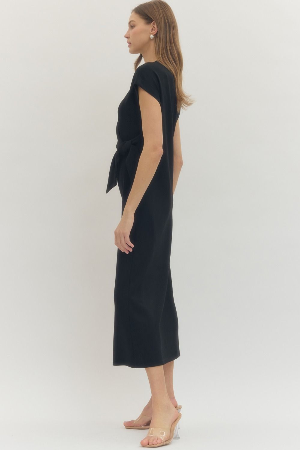 Black Short Sleeve Midi Side Tie