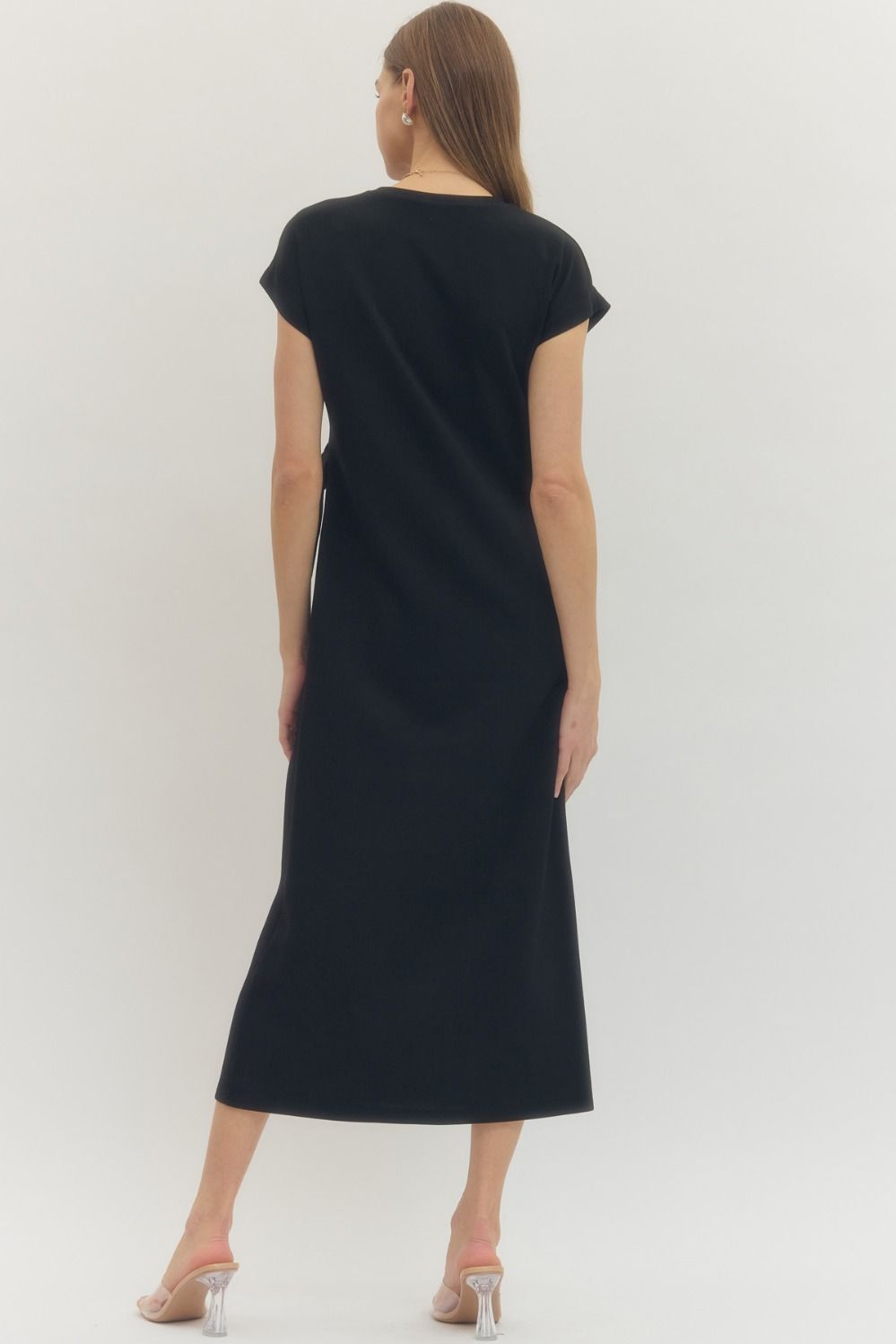 Black Short Sleeve Midi Side Tie