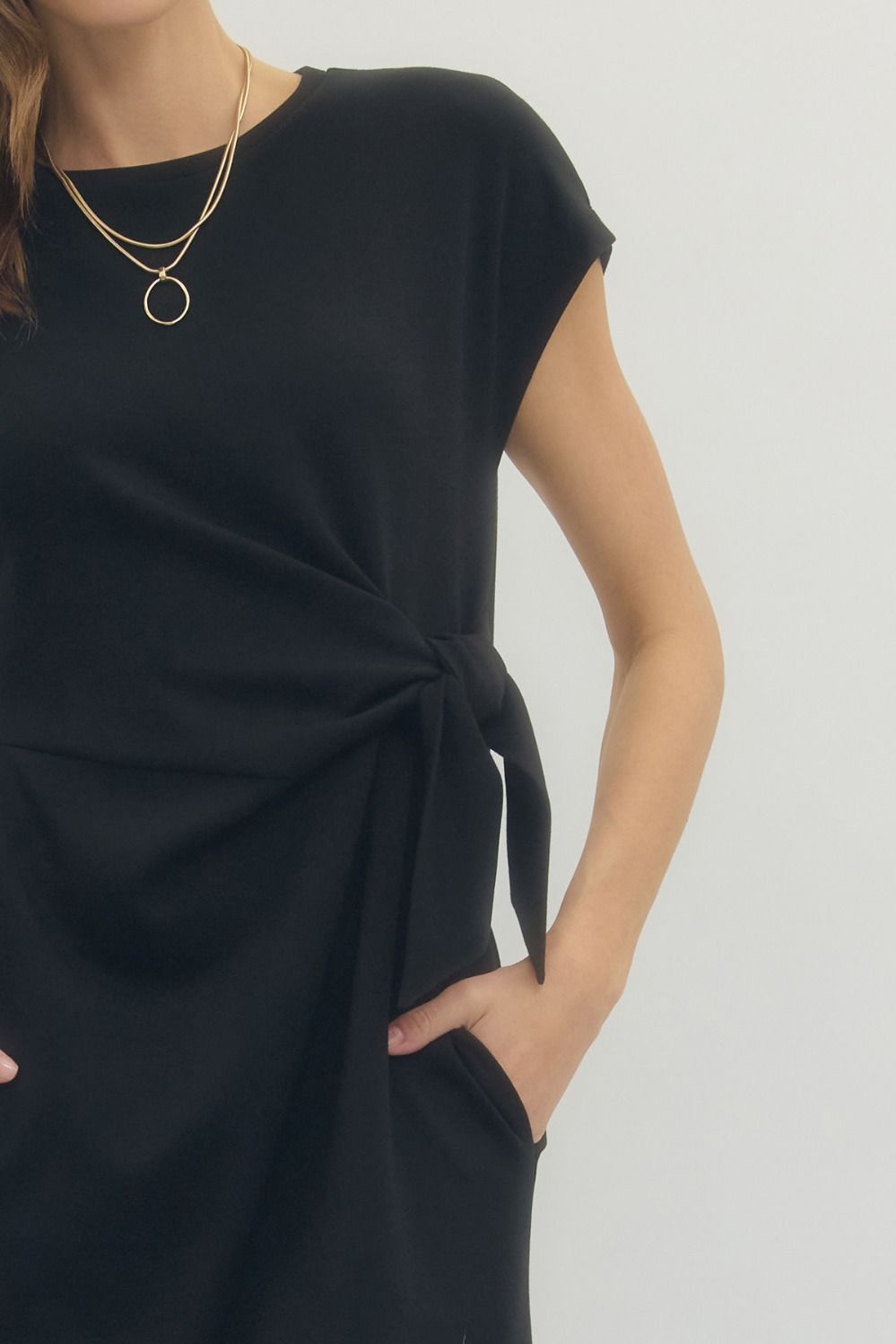 Black Short Sleeve Midi Side Tie