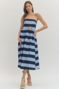 Striped Strapless Midi with Buckle Detail