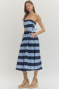 Striped Strapless Midi with Buckle Detail