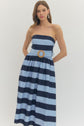 Striped Strapless Midi with Buckle Detail