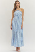 Blue Striped Halter Dress