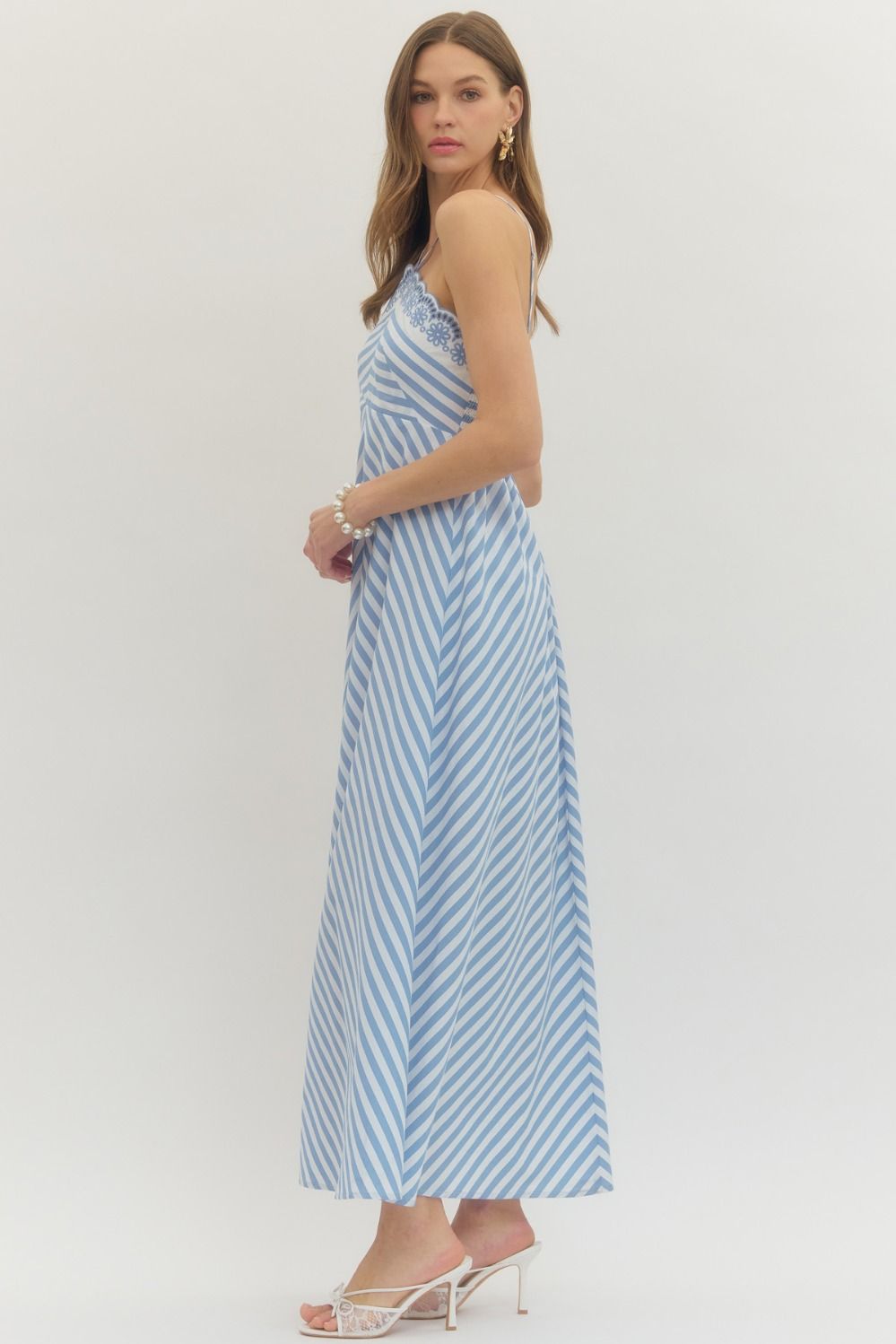 Blue Striped Halter Dress