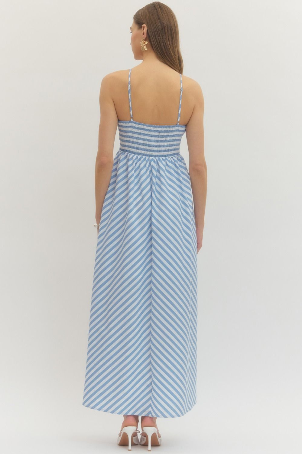 Blue Striped Halter Dress