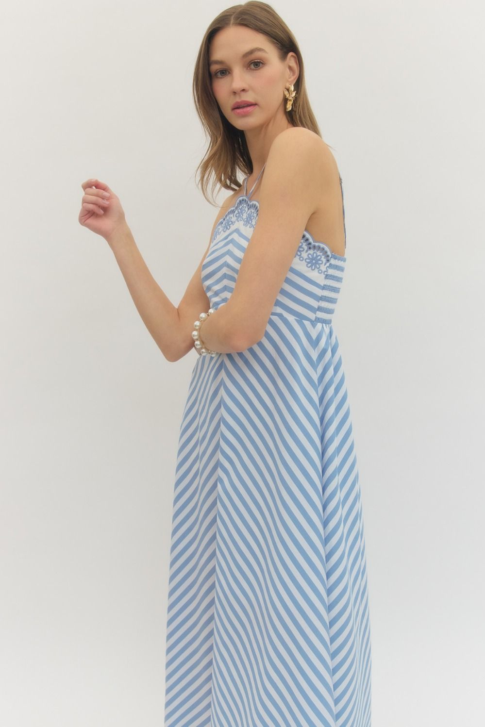 Blue Striped Halter Dress