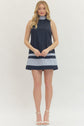 Navy Sleeveless Mini Dress Tie Closure at Back Neckline