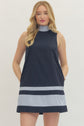 Navy Sleeveless Mini Dress Tie Closure at Back Neckline