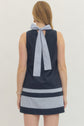 Navy Sleeveless Mini Dress Tie Closure at Back Neckline
