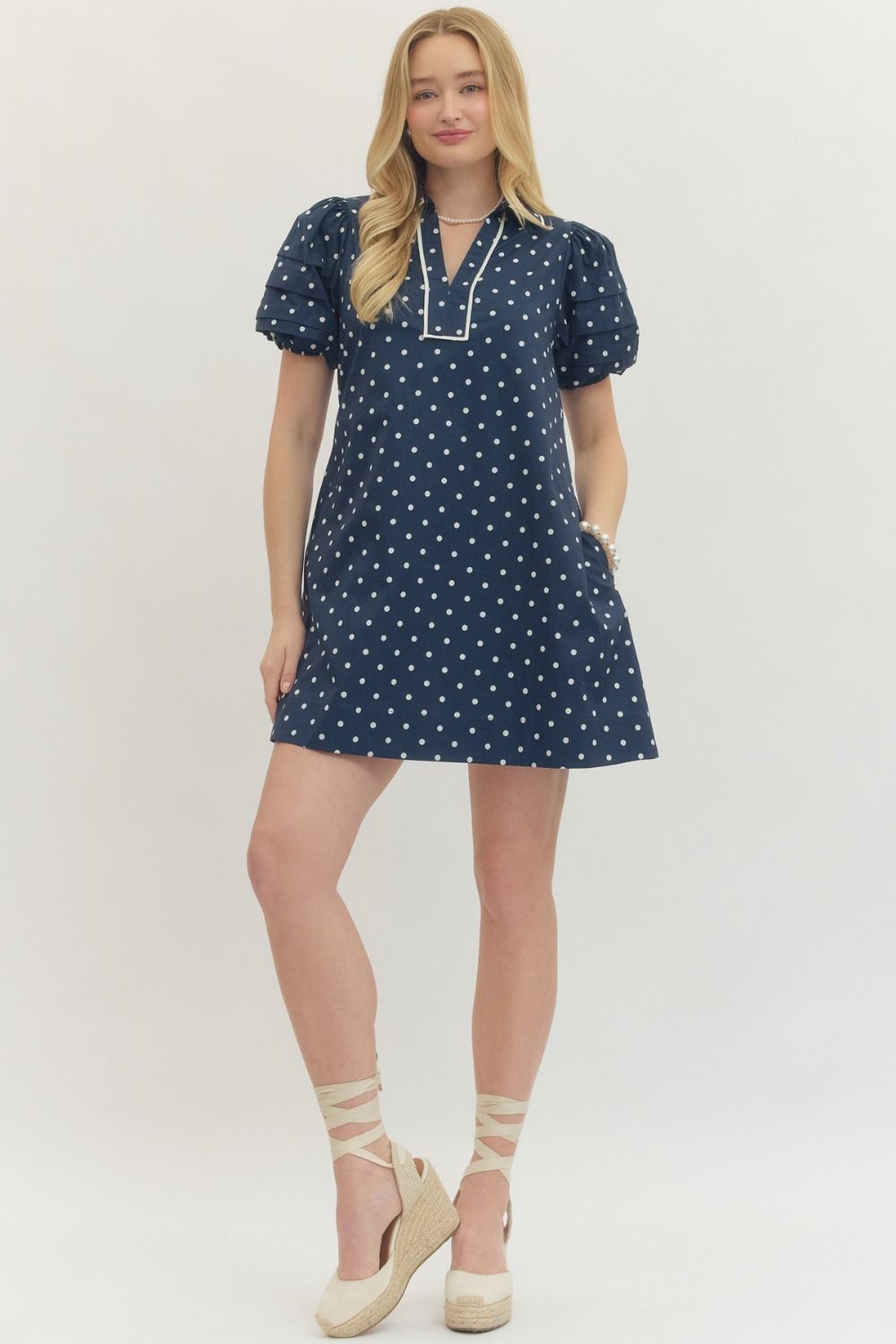 Navy Polka Dot Mini Dress