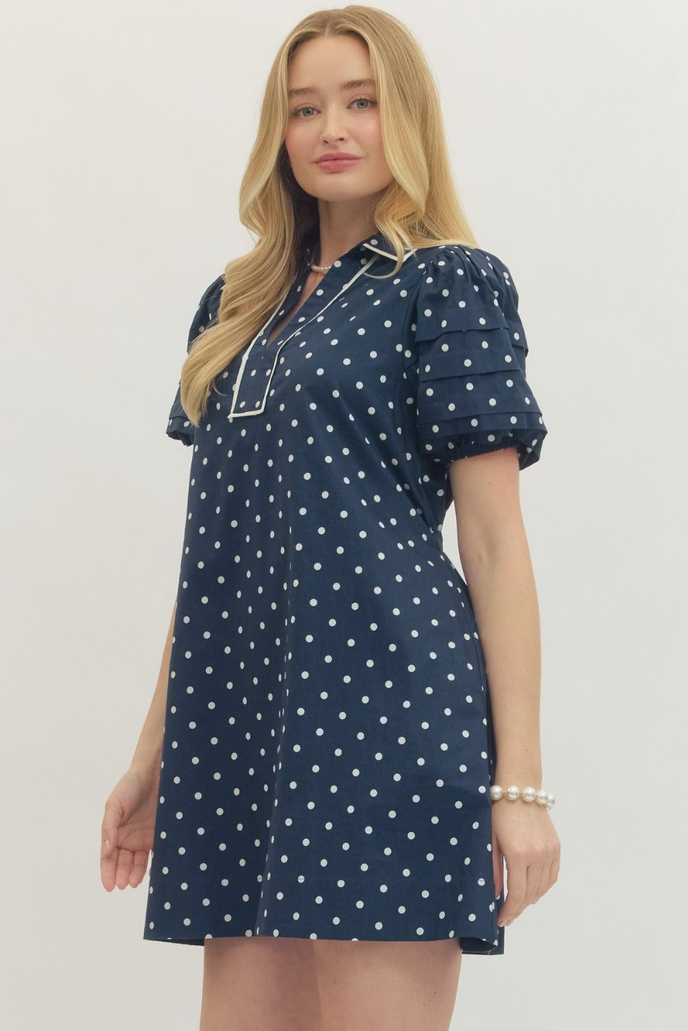 Navy Polka Dot Mini Dress