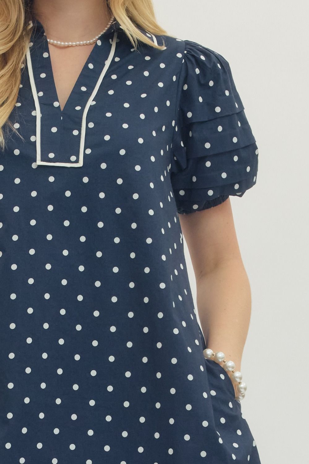 Navy Polka Dot Mini Dress