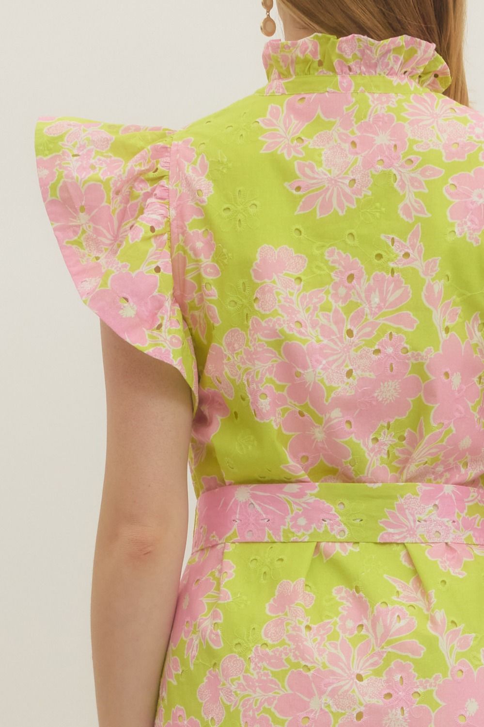 Apple Green Floral Eyelet Midi with Tie Waist